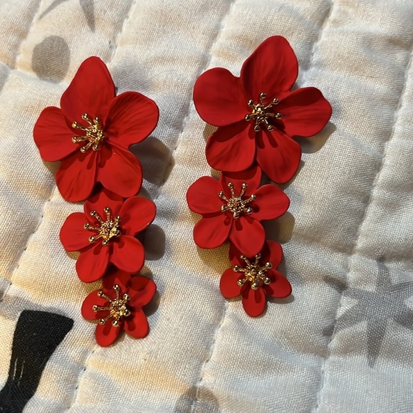 Floral Red Drop Earrings # 45 - Picture 6 of 7